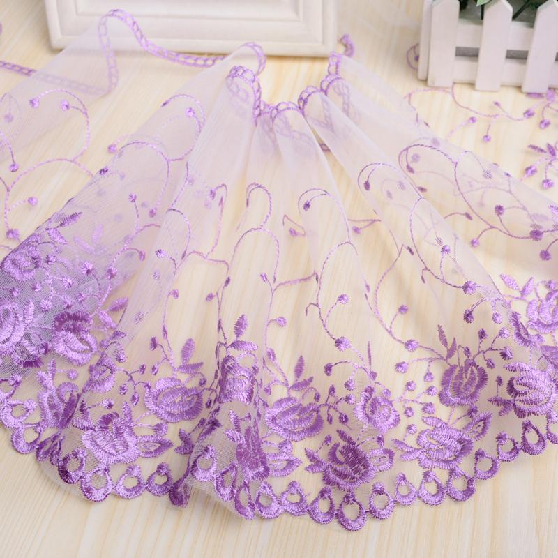 1 m bunte Stickerei Spitze DIY Damen Hochzeitskleid Kleidung Stoff Wiege Heimtextilien Sofabesatz 25 cm breit violett
