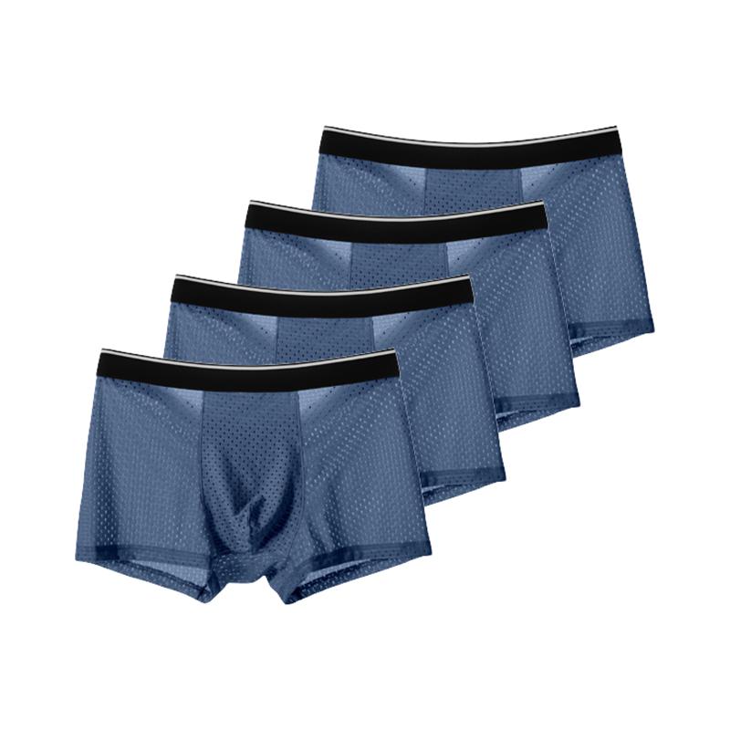 4Pcs Mesh Nahtlose Boxershorts Herren Unterwäsche Eis Seide Unterhose Bequeme Unterwäsche U Konvexen Höschen 5XL blau