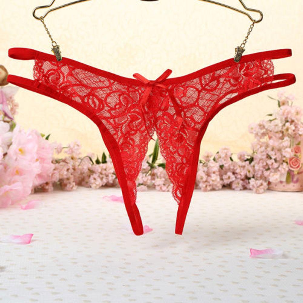 TBH Spitzenhöschen Ouvert Unterwäsche Tangas Damen G-String Blumenschleife Slips rot