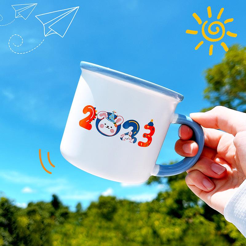 Niedliche Kleine Kaninchen Keramiktasse Becher Trinkwasserbecher Tasse Kreatives Jahr des Hasen Geschenk Milchbecher Frühstückstasse 350ml