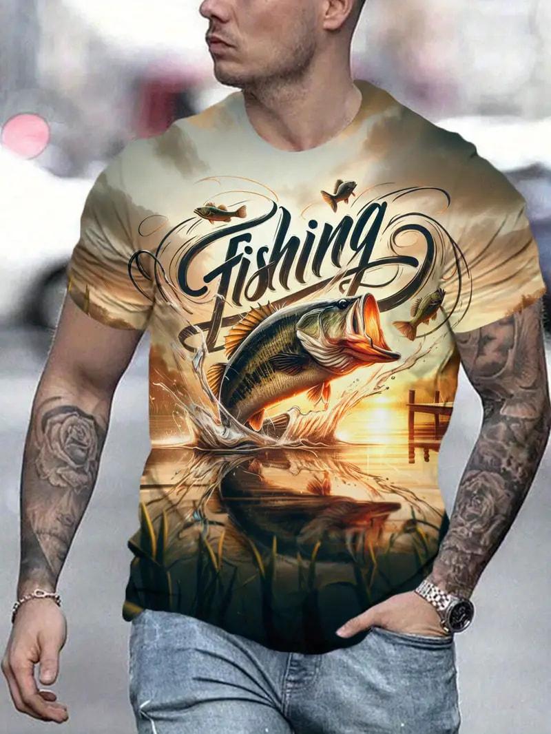 Mode 3D Karpfenfischen Herren T-Shirt Mode Rundhals Kurzarm Oversized T-Shirt Lustiges Tee Sommer Streetwear Herren Kleidung Oberteile 3XL