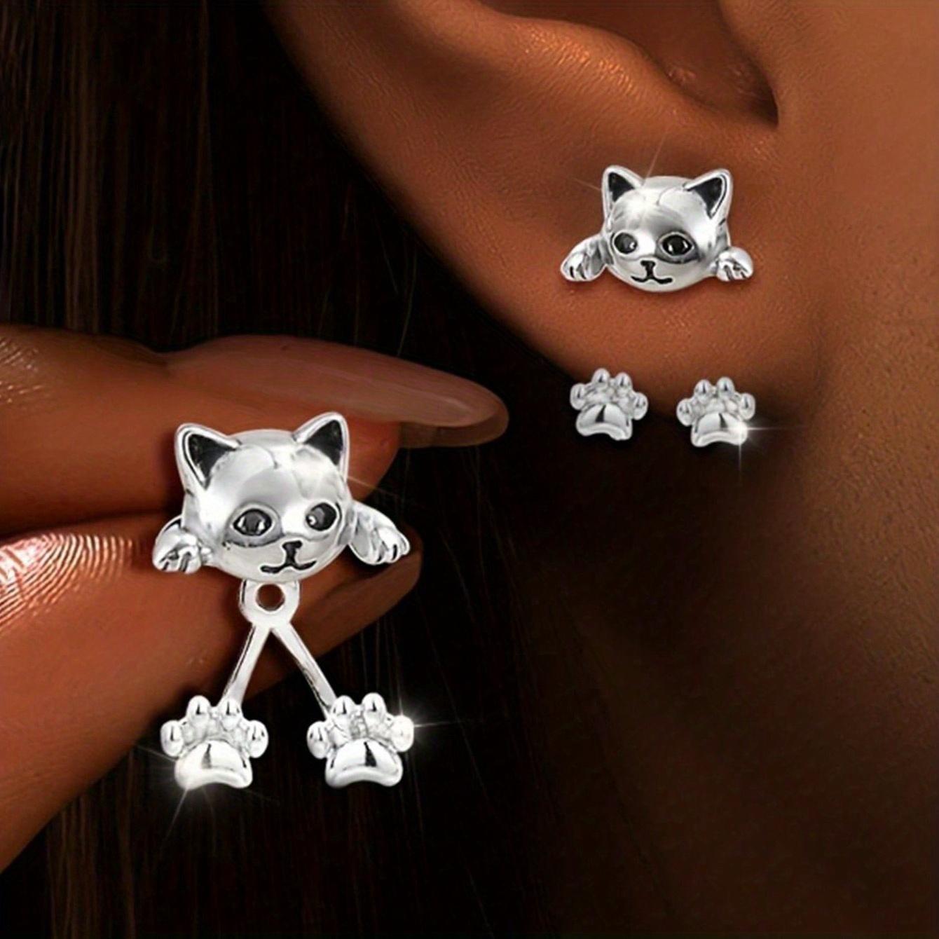 1 Paar Katzenpfoten-Ohrringe für Damen - Niedlicher Haustierschmuck mit ausdrucksstarken Augen, Zarte Alltags- und Formelle Ohrringe für Damen, Geburtstags-/Weihnachtsgeschenk brown