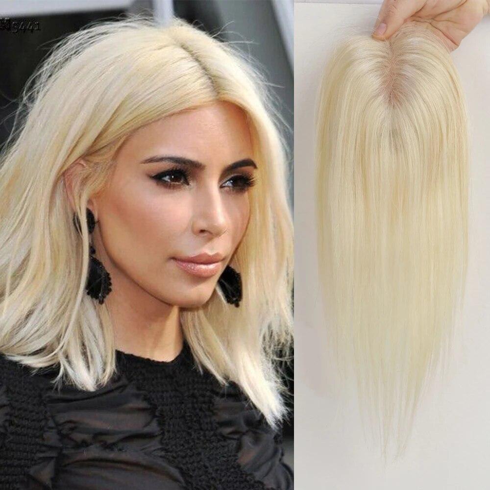 HAIRCUBE 100 % Remy-Echthaar-Topper, platinbraun, Ombre-Echthaarteile für Frauen, dünnes Haar, Seidenbasis, Clip-in-Topper