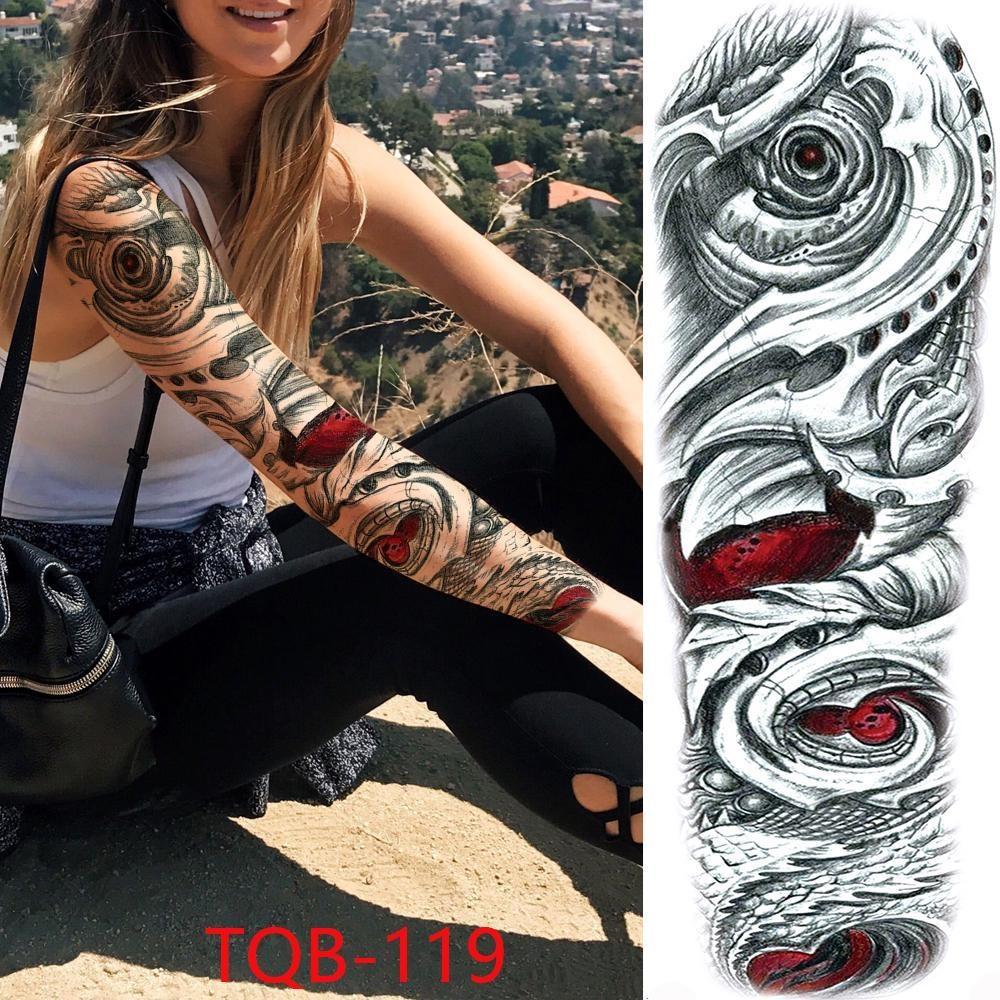 1 STÜCK 480*170 MM Temporäre Tattoo-Ärmel Für Männer Frauen Super Großer Kompass Wolfskopf Auge Gefälschte Löwengott Feder Tattoo Vollen Arm Tattoo Aufkleber TQB-119