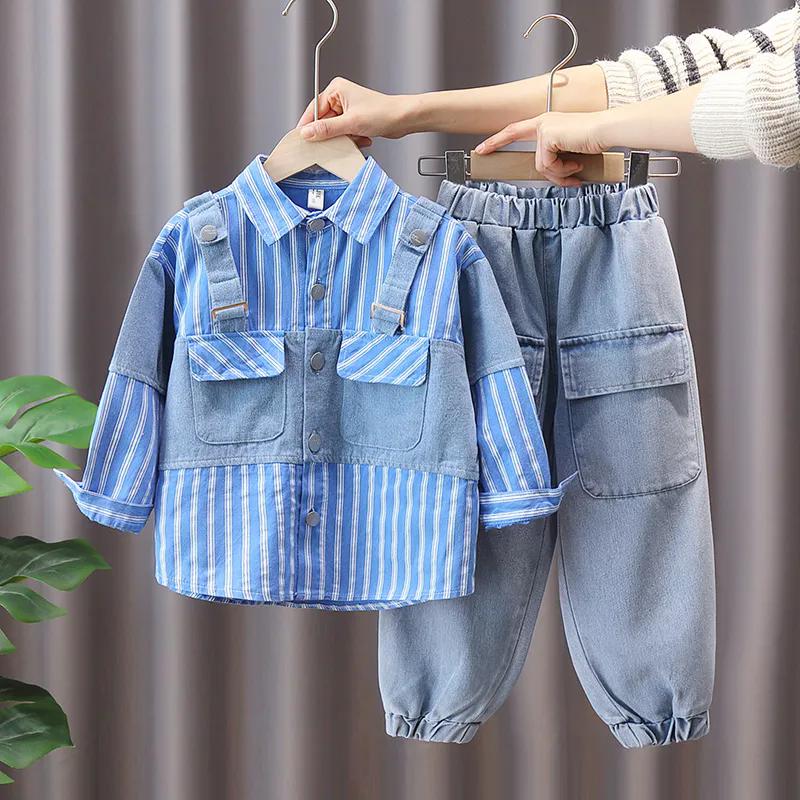 Kinderkleidung Mädchen Frühling und Herbst Kleidung Anzüge Hemden und Füße Hosen Set Hemden Rüschen Fliege Zweiteiliger Anzug 90 blau