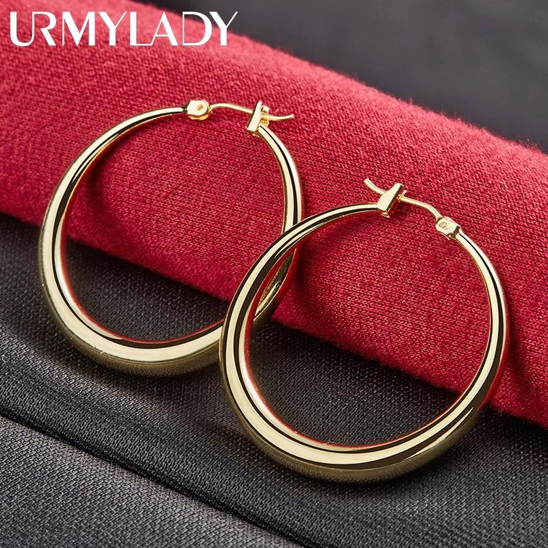 URMYLADY 925 Sterling Silber 3,5 cm Runde ohrringe hohe qualität 18K gold ohrringe Mode Schmuck Hochzeit gold