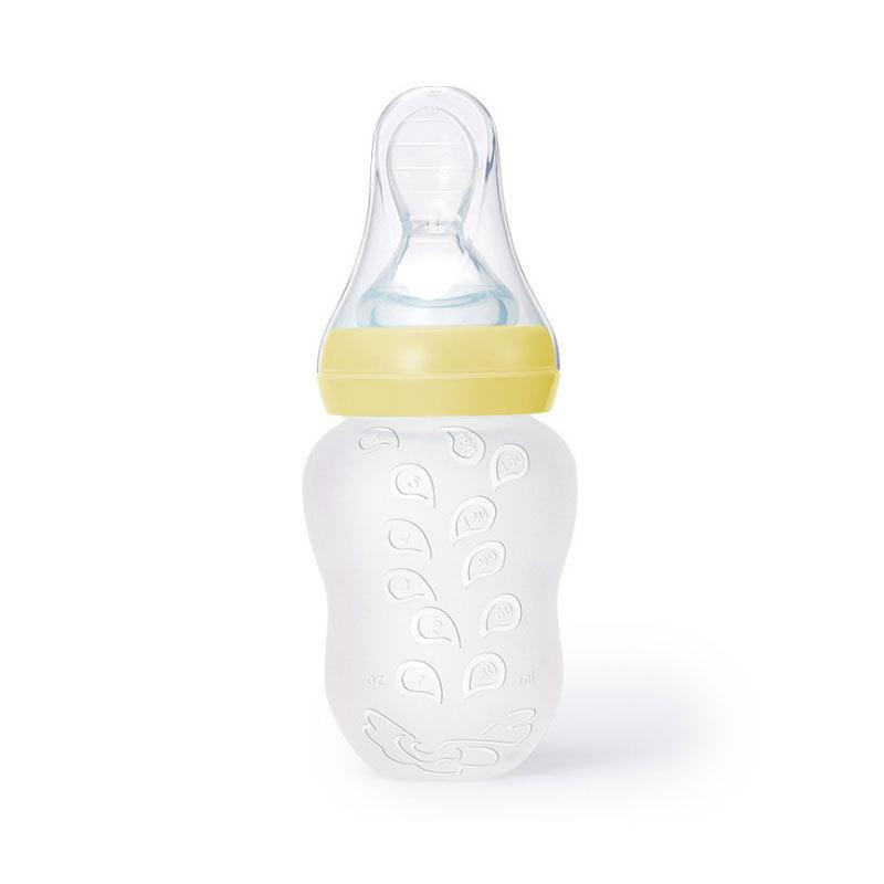 Baby-Reis-Müsli-Flasche mit breiter Öffnung, Reis-Müsli-Flasche mit weichem Kopf, Silikon-Reis-Müsli-Flasche, Babynahrungslöffel, Fütterungslöffel 180ML (opp pack) gelb