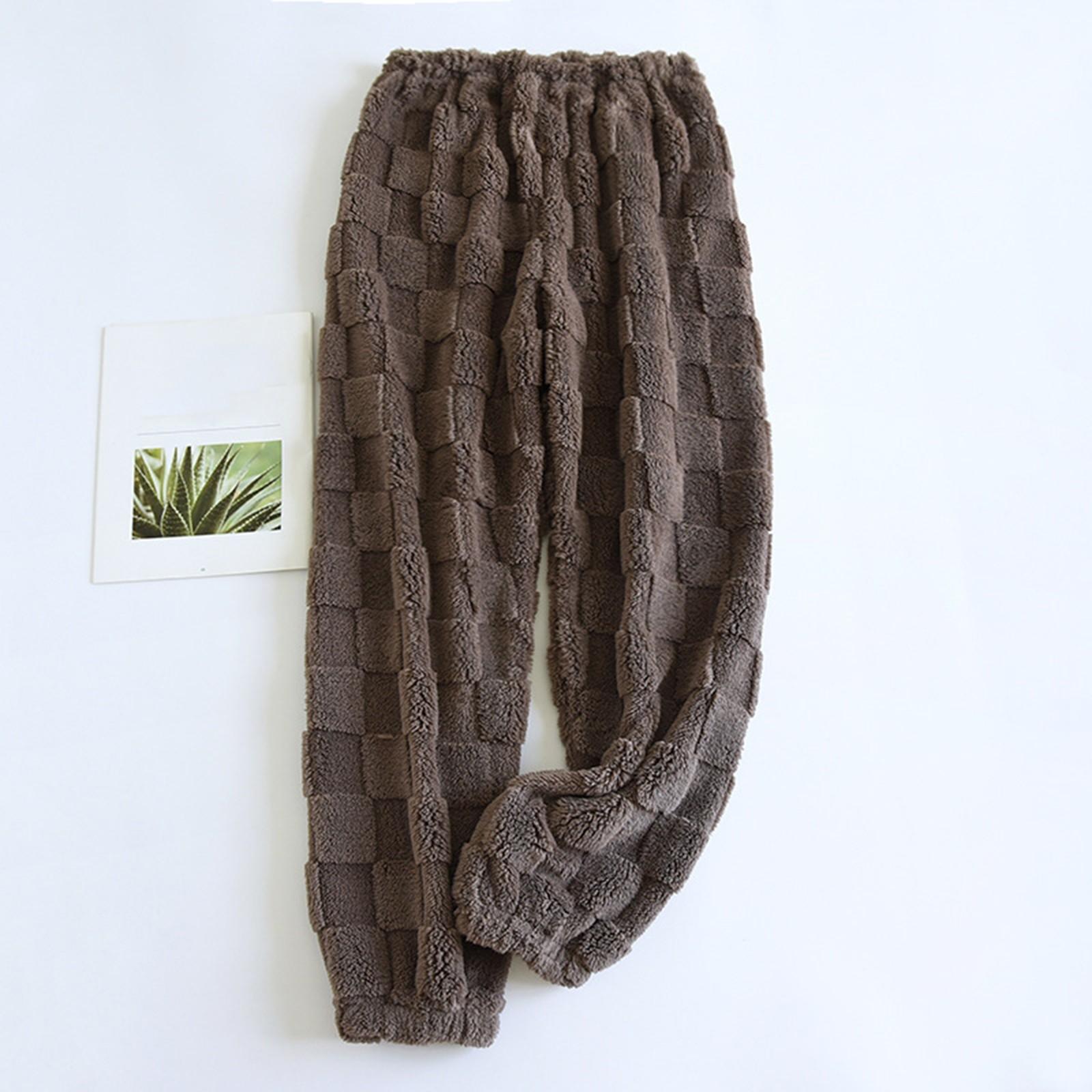 Damen Thermo-Fleece-Pyjama mit Taschen, warme Freizeithose, Home-Pyjama-Hose XL kaffeebraun