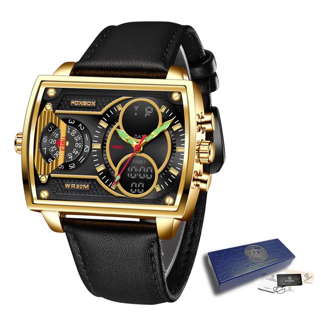 LIGE Neue Digitale Uhr Männer Sport Armbanduhr für Männer Quadratische Digitale Wasserdichte Quarz Armbanduhr Top Luxus Kausalen Leder Armbanduhr gold/schwarz