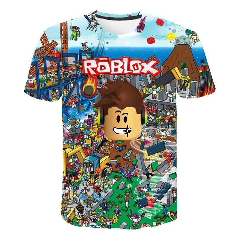 2025 Roblox Kinder T-Shirt Jungen Spiel Sport T-Shirt Kind Cartoon Kurzarm Top 3D Druck Lässig Street Harajuku Kleidung 160 blue