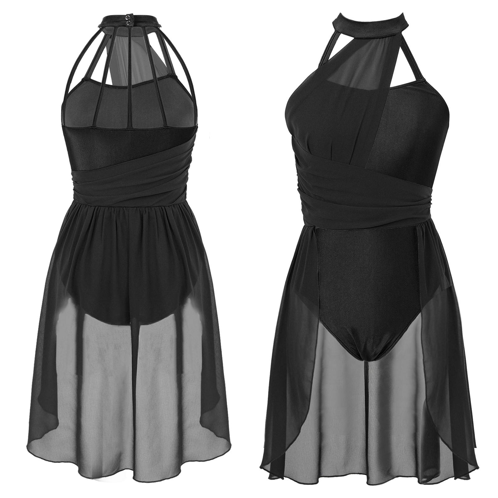 Frauen Ballett Tanz Kleid Erwachsene Gymnastik Lyrical Zeitgenössische Tanz Ballerina Kostüme Kleidung Bühne Leistung Trikot Kleid S schwarz