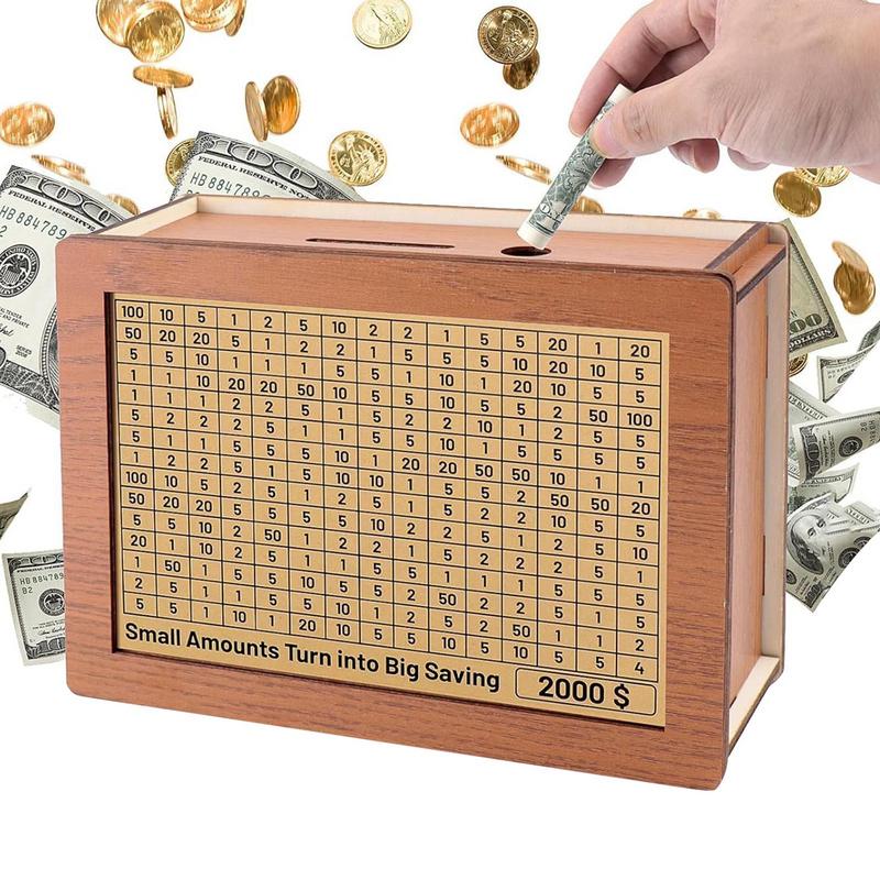 Spardose mit Zähler für Sparziel Holz Retro Spardose mit 500 1000 2000 3000 5000 10000 Bargeld Sparziel