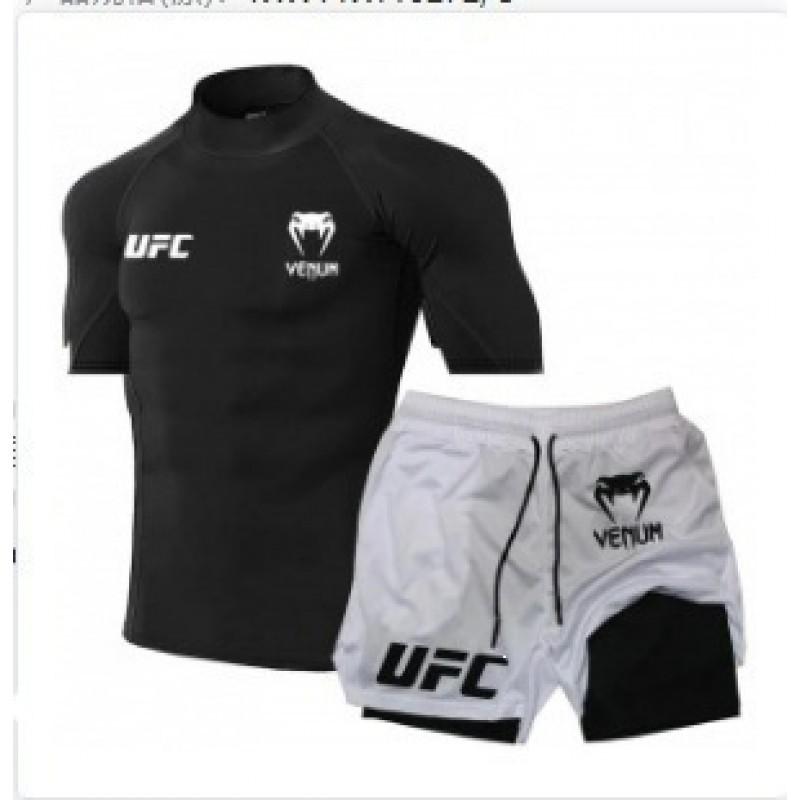 Herren Damen Box-Trainingsset Doppellagige Caprihose MMA Kampf Gym Workout Uniform Small