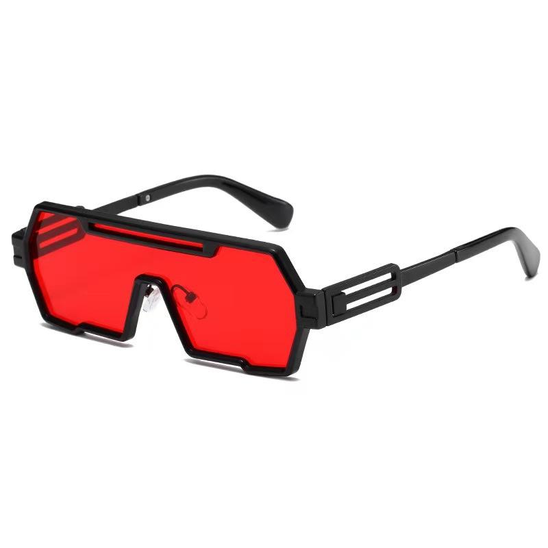 Punk-Sonnenbrille für Herren, einteilige Punk-Sonnenbrille für Damen, übergroße quadratische Retro-Brille, großer Rahmen, Sonnenschutz rot