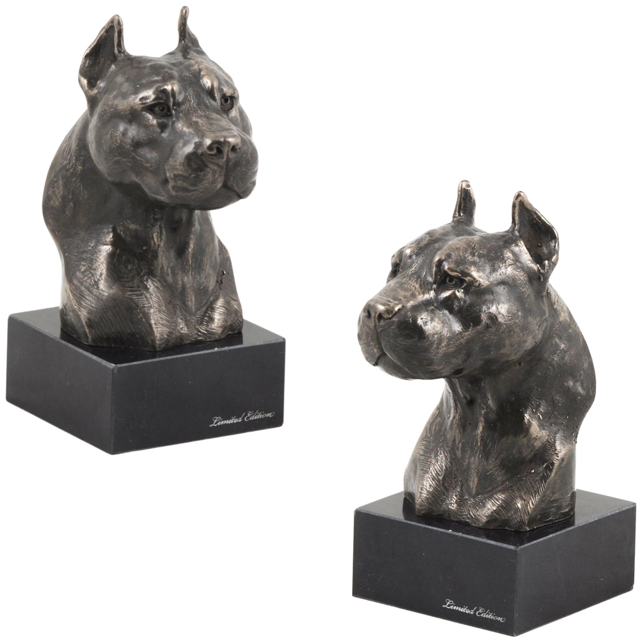 American Staffordshire Terrier, Amstaff I - Hundestatue, Büste auf Steinsockel, Skulptur, Trophäe für Hundeausstellung der Marke Art-Dog braun