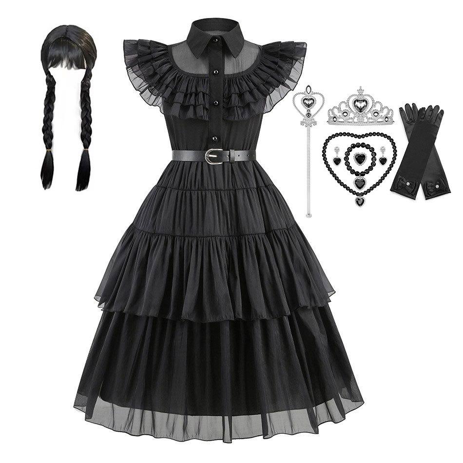 Kinder Wednesday Addams Kleid Halloween Kostüme Kleid Cosplay Party Kostüm 100cm black