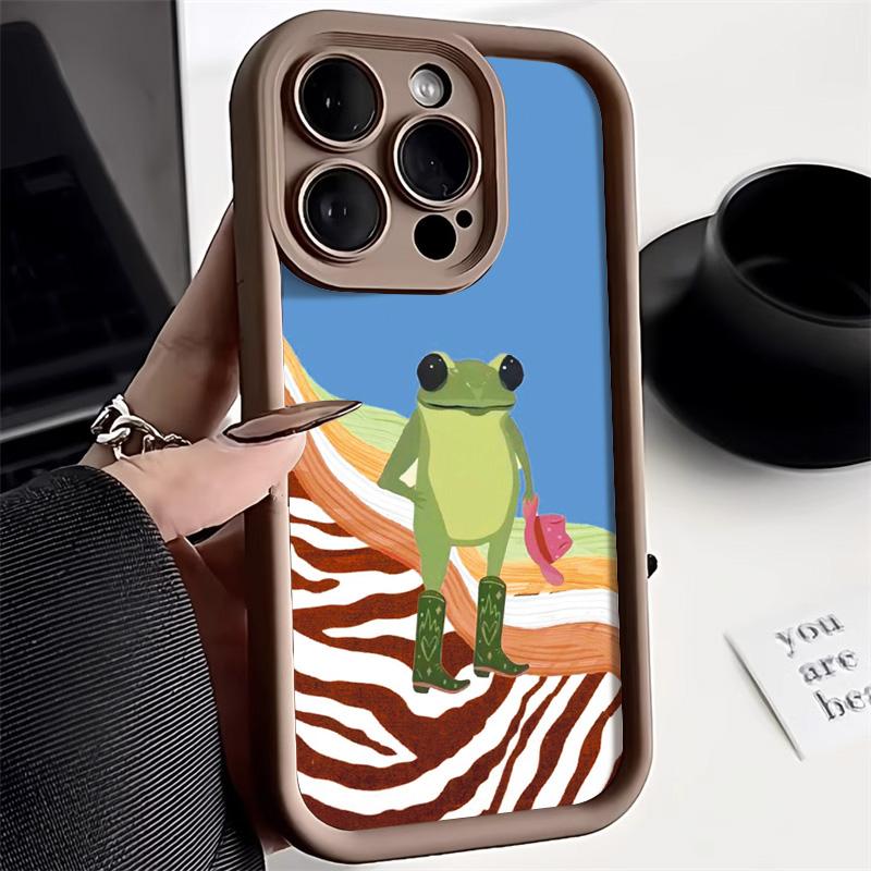 Cartoon Niedlicher Frosch Handyhülle Für iPhone 15 Pro Hülle funda iPhone 11 13 12 14 16 Pro Max XR XS X 7 8 Plus SE Weiche Hülle Stoßfänger For iPhone 15 gray