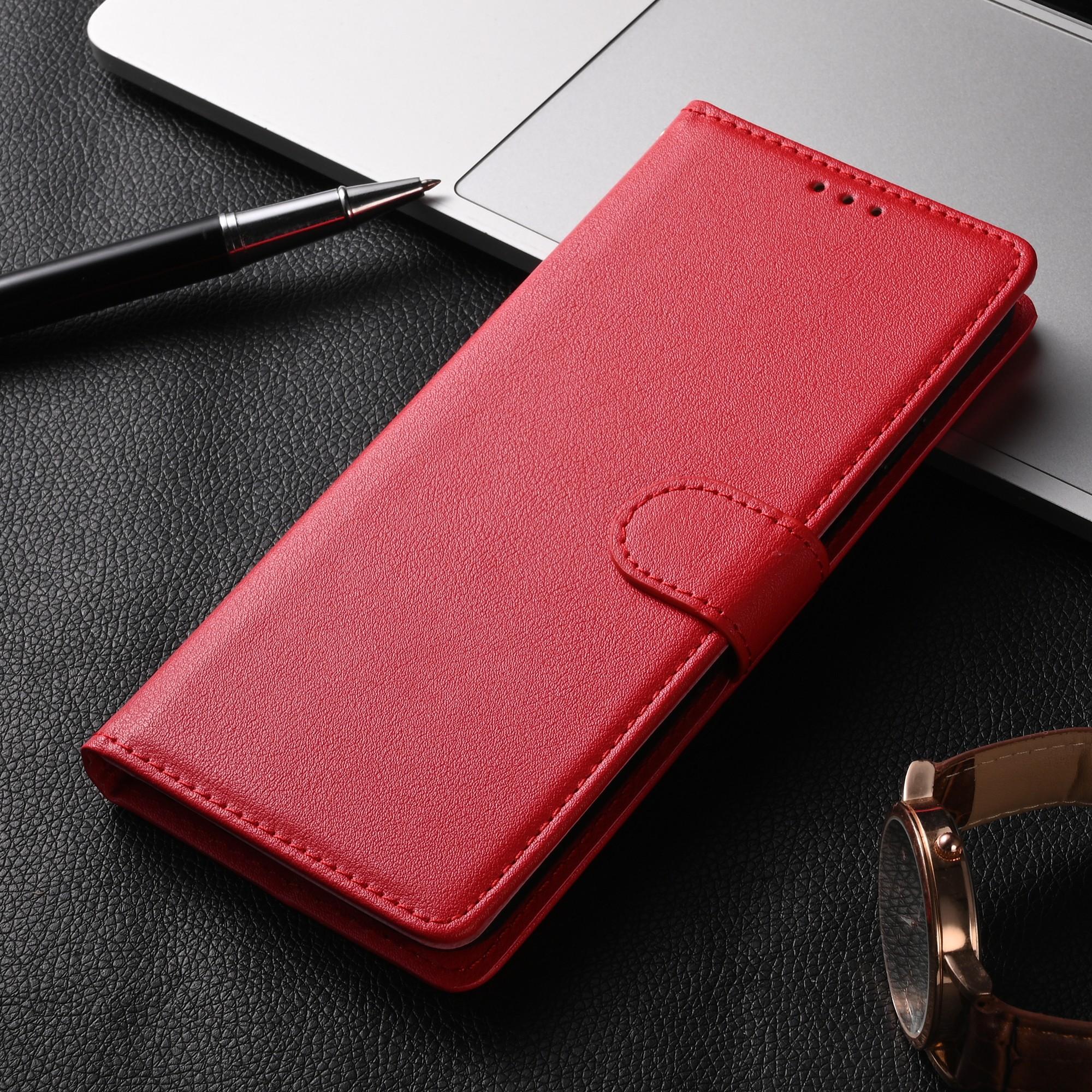 Leder-Flip-Wallet-Hülle für Samsung Galaxy A03 A03S A13 A23 A33 A53 A14 A24 A34 A54 A31 A41 A51 A71 A12 A22 A32 A42 A52 4G 5G For Galaxy A12 5G&Case & Strap rot