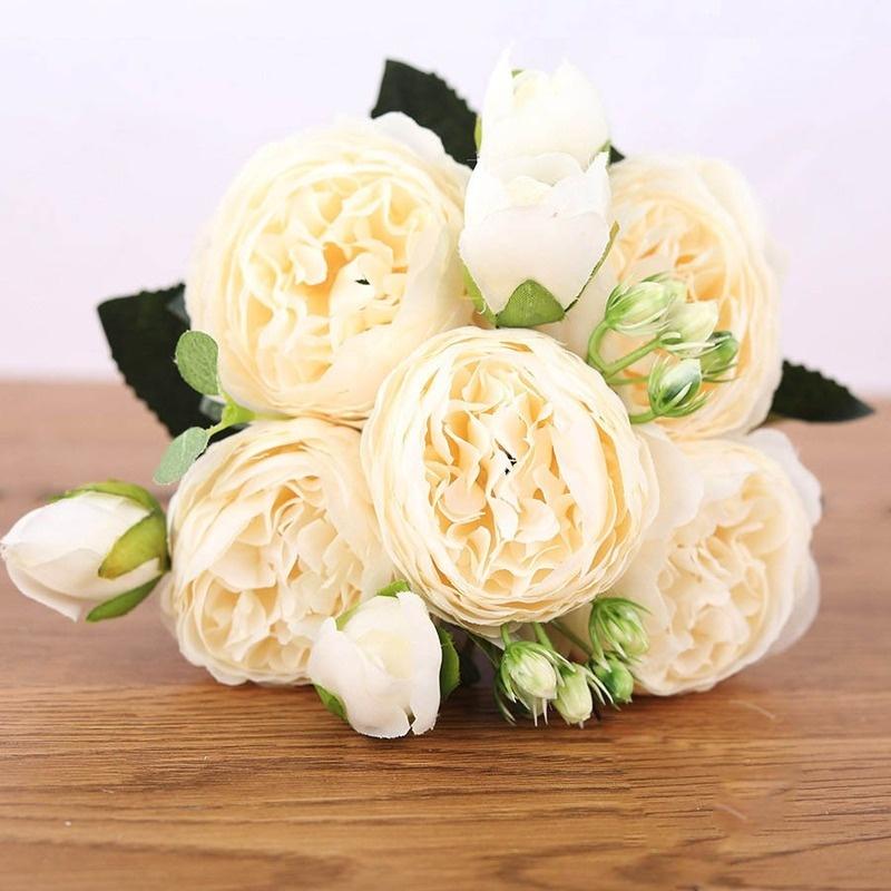 30 cm rosafarbener Seidenstrauß, Pfingstrosen, künstliche Blumen für Braut, Hochzeit, Heimdekoration, Faxu-Blumen weiß