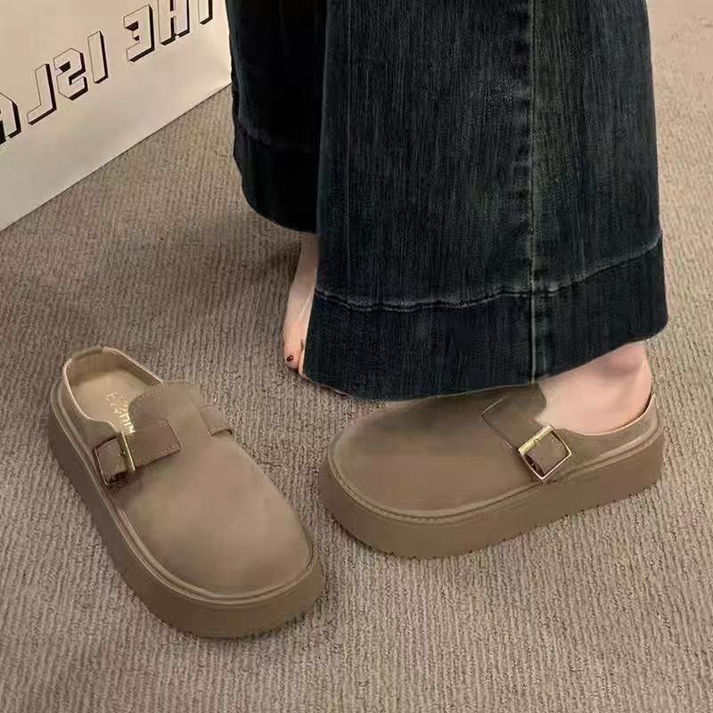 Retro dicke Sohle Birkenstock Kopf Halbschuhe, neues Frühjahr Außenbekleidung höhenverstellbare Birkenstock Schuhe 36 khaki