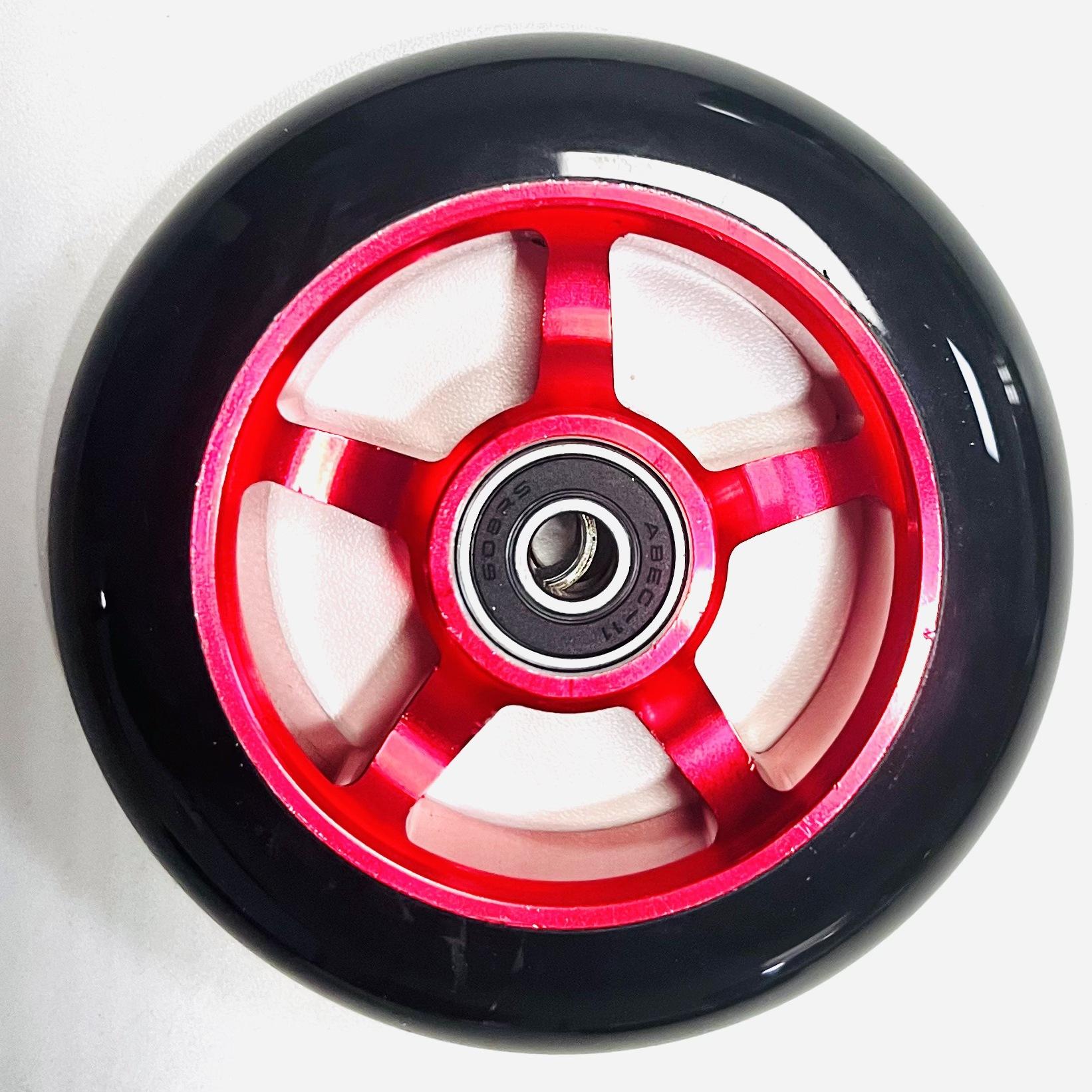 100mm Roller Räder Ersatz mit Kugellagern Aluminium Verschleißfestes PU Stunt Roller Teile Kick Scooter Zubehör 2 Stück/Satz 100x24mm
