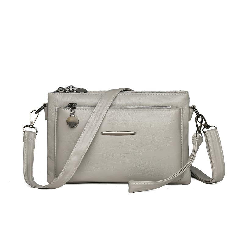 Damentasche Mehrschichtige Handytasche Weiche Leder Schulter Umhängetasche Muttertasche hellgrau