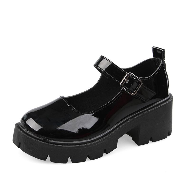 Damen-Mary-Jane-Schuhe, dicker Absatz, Plateauschuhe, College-Stil, Retro-Lederschuhe, Damen, runde Zehen, einzelne Schuhe, Lolita-Prinzessin-Schuhe 37 schwarz