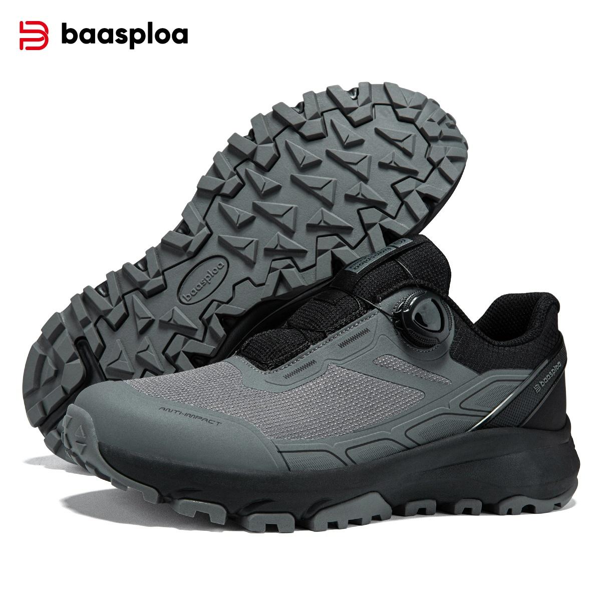 Baasploa Herren Outdoor Wanderschuhe Wanderschuhe Herren Drehschnalle Leichtgewicht Rutschfest Herren Outdoor Marke Herrenschuhe Winter Upgrade Verdickt 44 grau