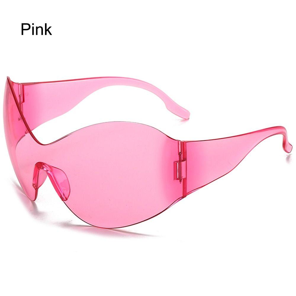 Modische Randlose Y2K Punk Sonnenbrille Übergroße Futuristisch Sonnenbrillen für Damen Herren Schwarz Einteilige Sonnenbrillen UV400 Schutz Gläser