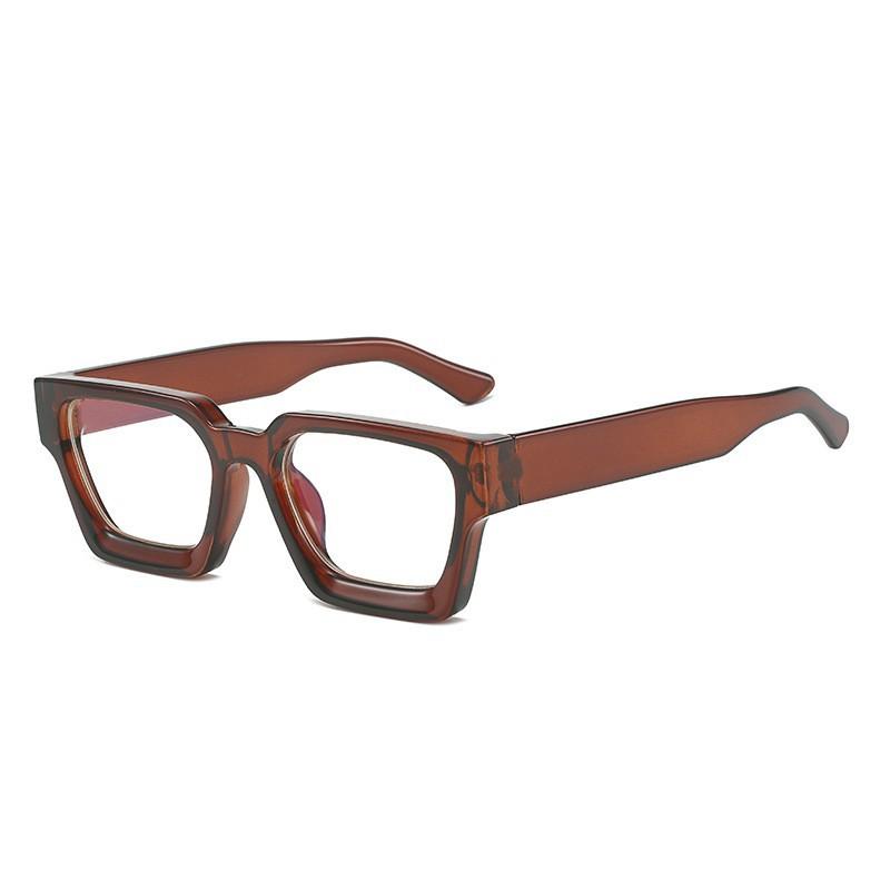 Vintage Quadratische Blaulichtblockierende Brille Lesebrille Herren Kunststoffrahmen Myopie Flache Spiegelfläche Brille Brille brown