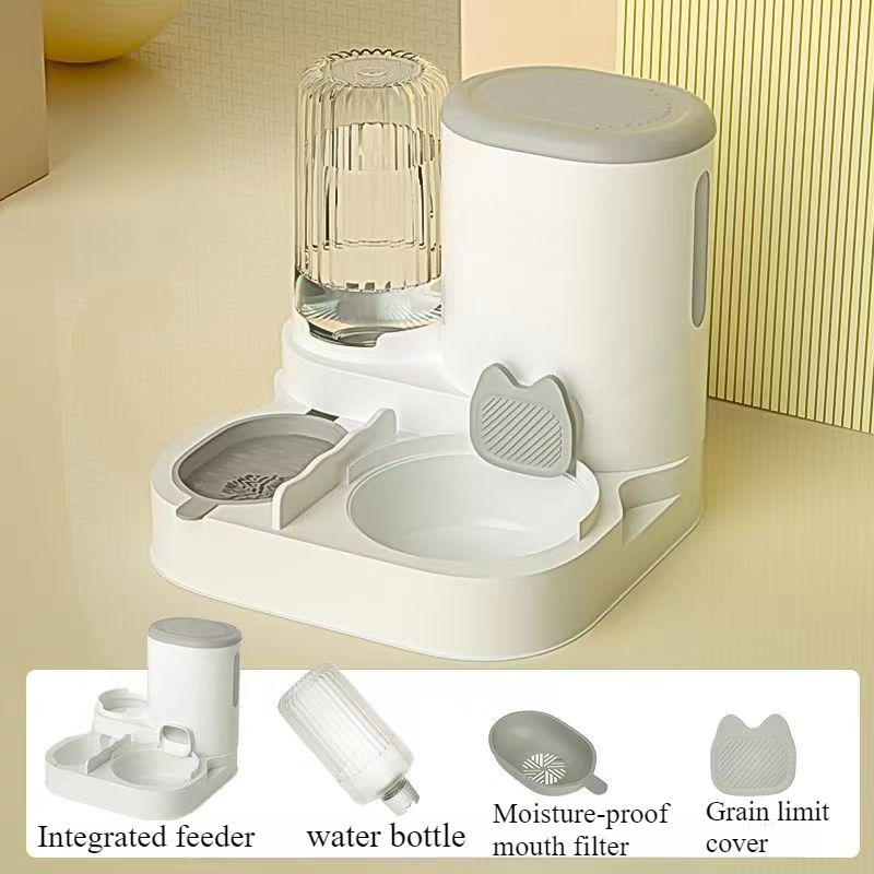 Katzennapf Futterautomat für Katzen, Hunde, Haustiere, Wasserspender, integrierter Katzennapf, Katzenfutternapf, Hunde, Fressen, Trinken wa white