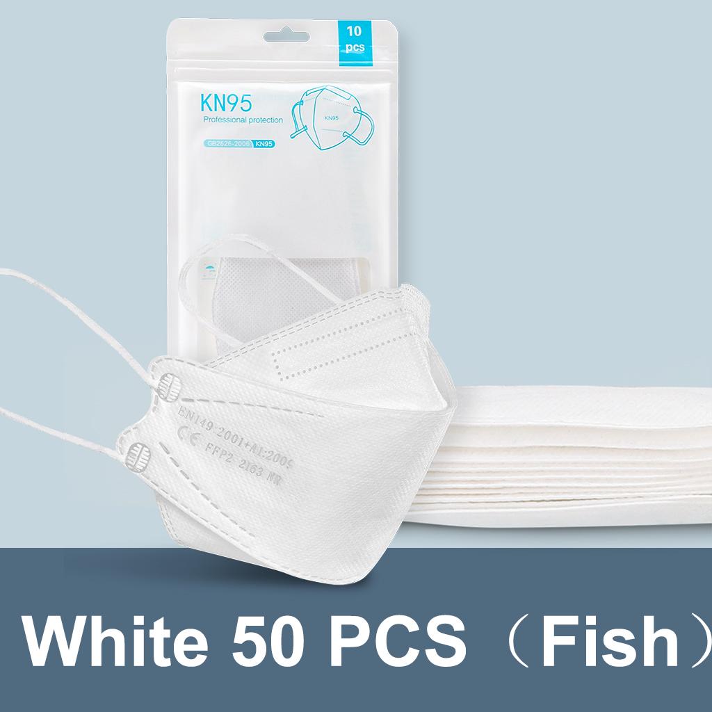 CE FFP2 Gesichtsmaske Fischmaske Kn95 zugelassen Mascarillas Faciales wiederverwendbare Maske 50 PCS(Fish) weiß