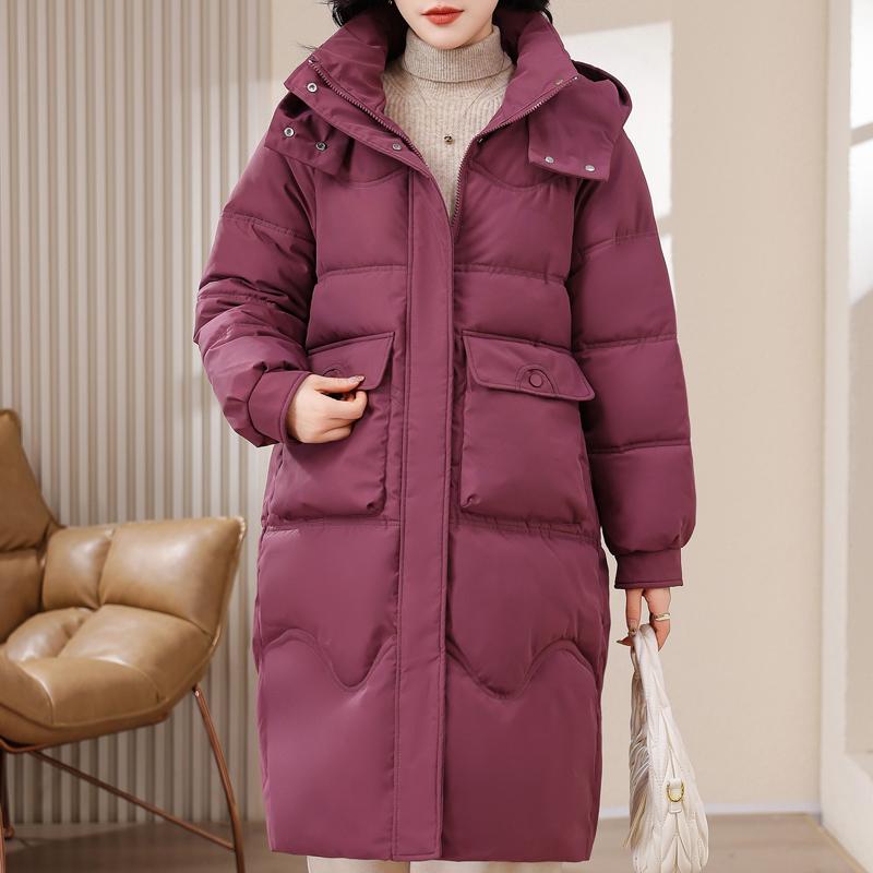 XL-8XL Übergroße Oberbekleidung Damen Winter Lange Parkas Mit Kapuze Beiläufige Lose Dicke Warme Damen Jacken Plus Größe Damen Kleidung 2XL violett