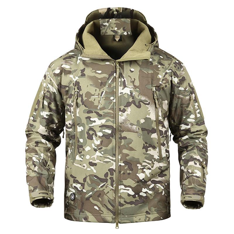 Soft Shell Wasserdichte Militär Jacke Männer Winter Warme Outdoor Wandern Mit Kapuze Camouflage Fleece Taktische Mantel XXXL capriblau