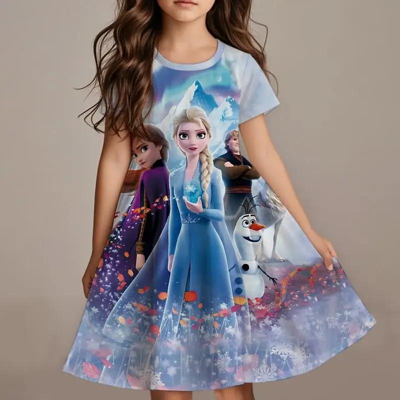 Disney Die Eiskönigin Prinzessin Elsa Mädchen Sommerkleid Anime Kinderkleider Kleidung Rock Mode Lässiges Outfit 120 gray