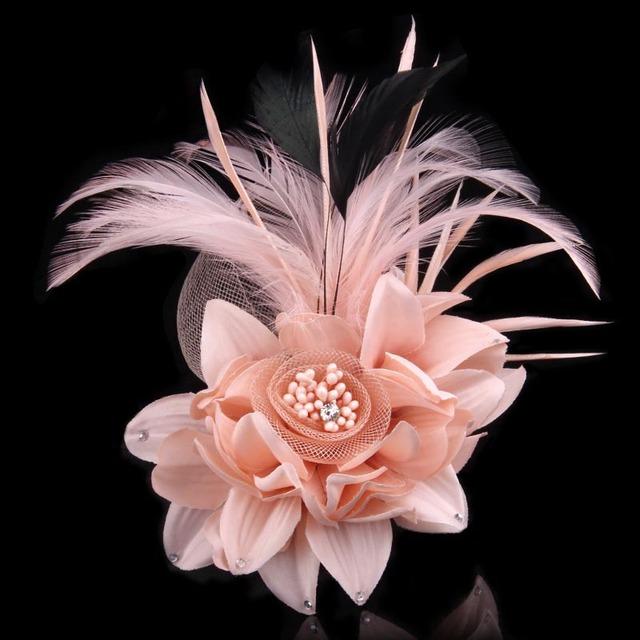 Retro Tuch Kunst Feder Brosche Pins Strass Stoff Blume Corsage Anstecknadeln Handgemachten Schmuck Hochzeit Party Zubehör rosa