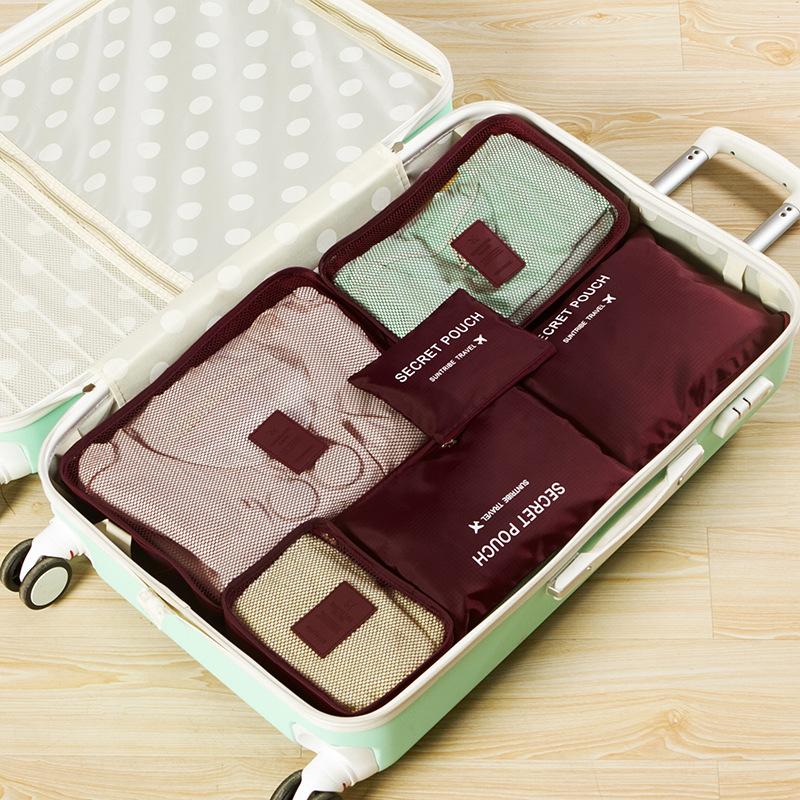 6 teile/satz Reise-koffer Organizer Taschen Gepäck Verpackung Würfel Für Reise Organizer Lagerung Schuh Kleidung Gepäck Organizer Taschen wein rot