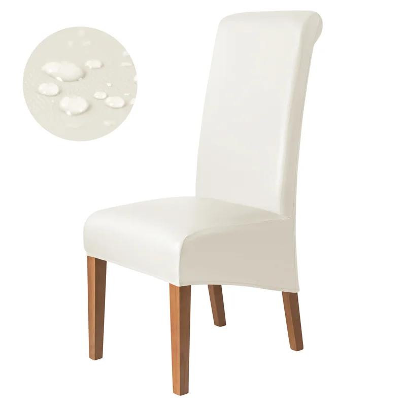 1 Stück Stretch Esszimmerstuhlbezug PU Leder Wasserdicht Stuhlhussen Lange Rückenlehne Uni Farbe Sitzbezüge Bankett Hotel Dekor 1piece chair cover