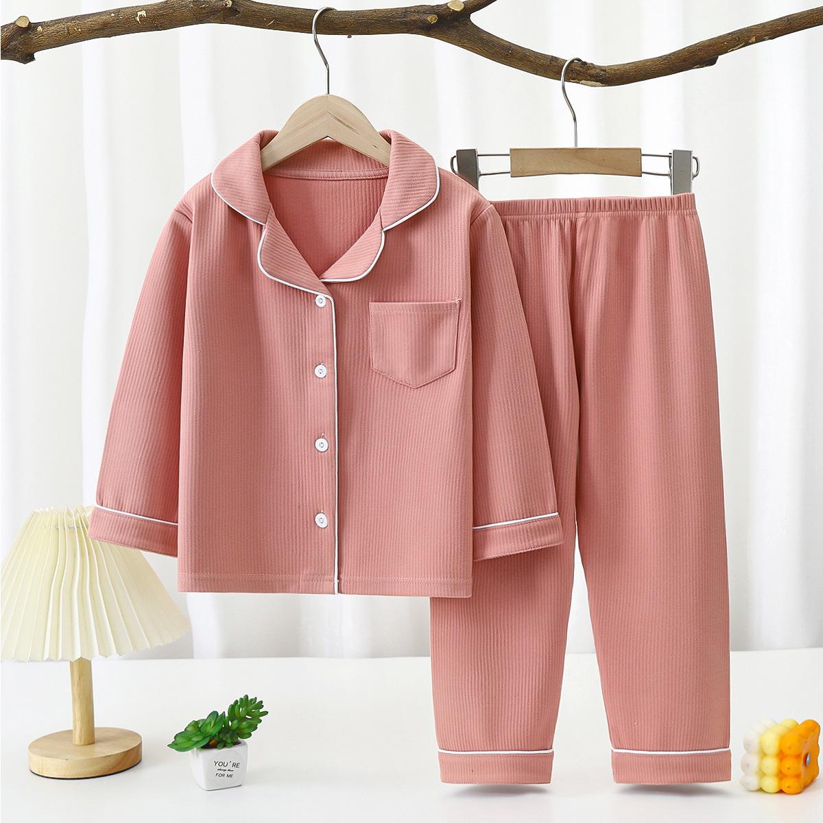 Kleinkind Baby Kinder Unisex Casual Pyjama Anzug Junge Langarm Fronttasche Revers Tops + Lange Hosen Mädchen Pyjama Sets 1-16 Jahre 180 dunkel rosa