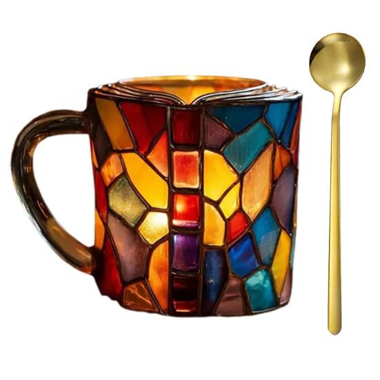 Kaffeetasse mit Löffel Handbemalt Buch Tasse Retro Roman Inspirierte Tasse Heiß C