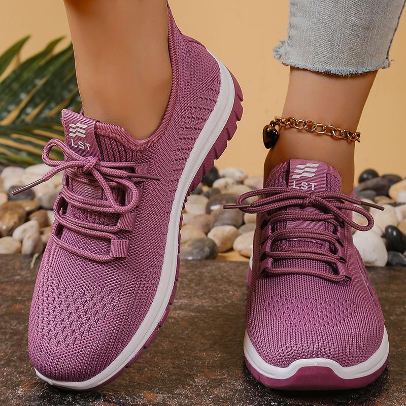 Damen Softsohle Atmungsaktive Mesh-Sneaker Leicht Rutschfest Lässige Sportschuhe für Damen Komfort Slip-On Strick-Sneaker 40 violett