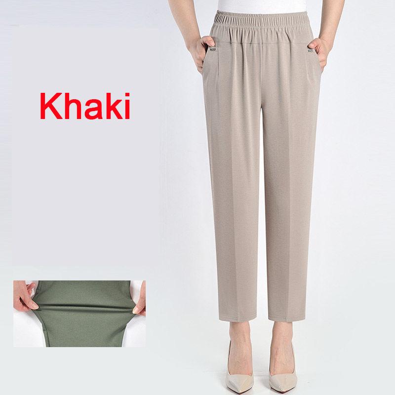 XL-8XL Sommer Eis Seide Fett Mutter Hosen Mittleren Alters Alte Frauen Hosen Oma Lose Hosen Große 4XL khaki