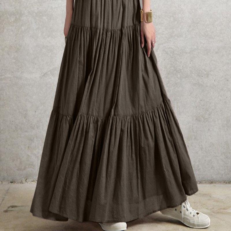 Frühling Sommer Damen Rock Schößchen Lässiger Langer Rock Einfarbiger Rock Vintage Stil Plissee Halbrock 5XL kastanienbraun