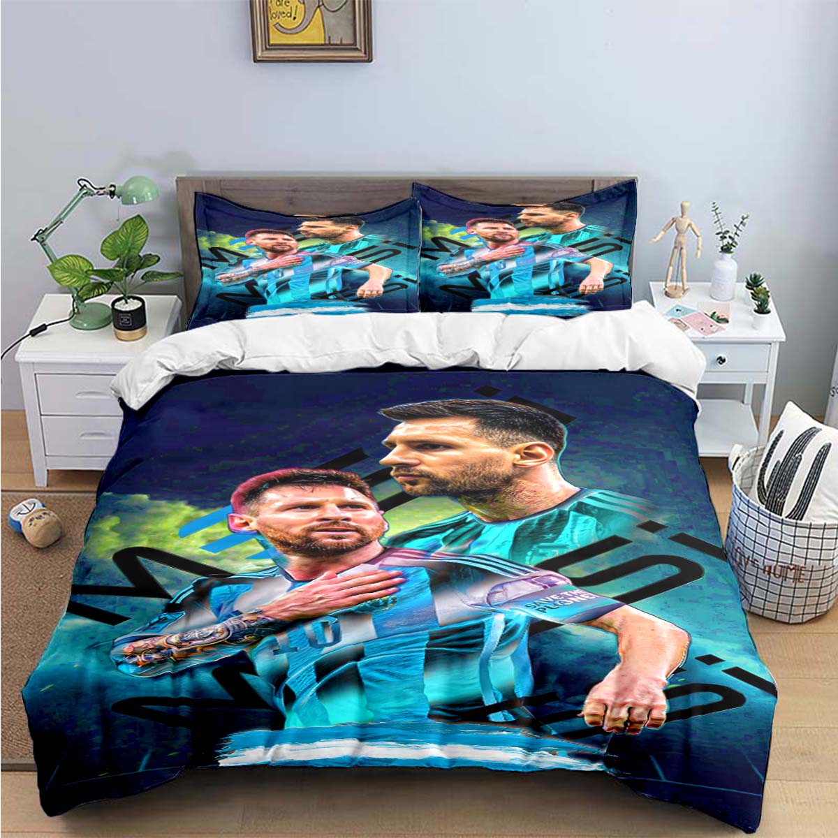 Modischer Fußballstar R-Ronaldo Aufdruck Bettwäsche Set Bettbezug Decke Bett Jugend Kinder Mädchen Jungen Luxus Geburtstagsgeschenk EU Single(135*200cm)3pcs