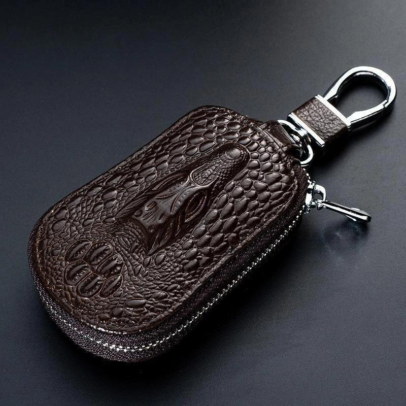 Einlagiges/Doppellagiges Leder Schlüsseletui Für Autoschlüssel Geldbörse Schlüsselhalter Tasche Organizer Tasche Schlüssel Organizer Reißverschlussetui Tasche gray