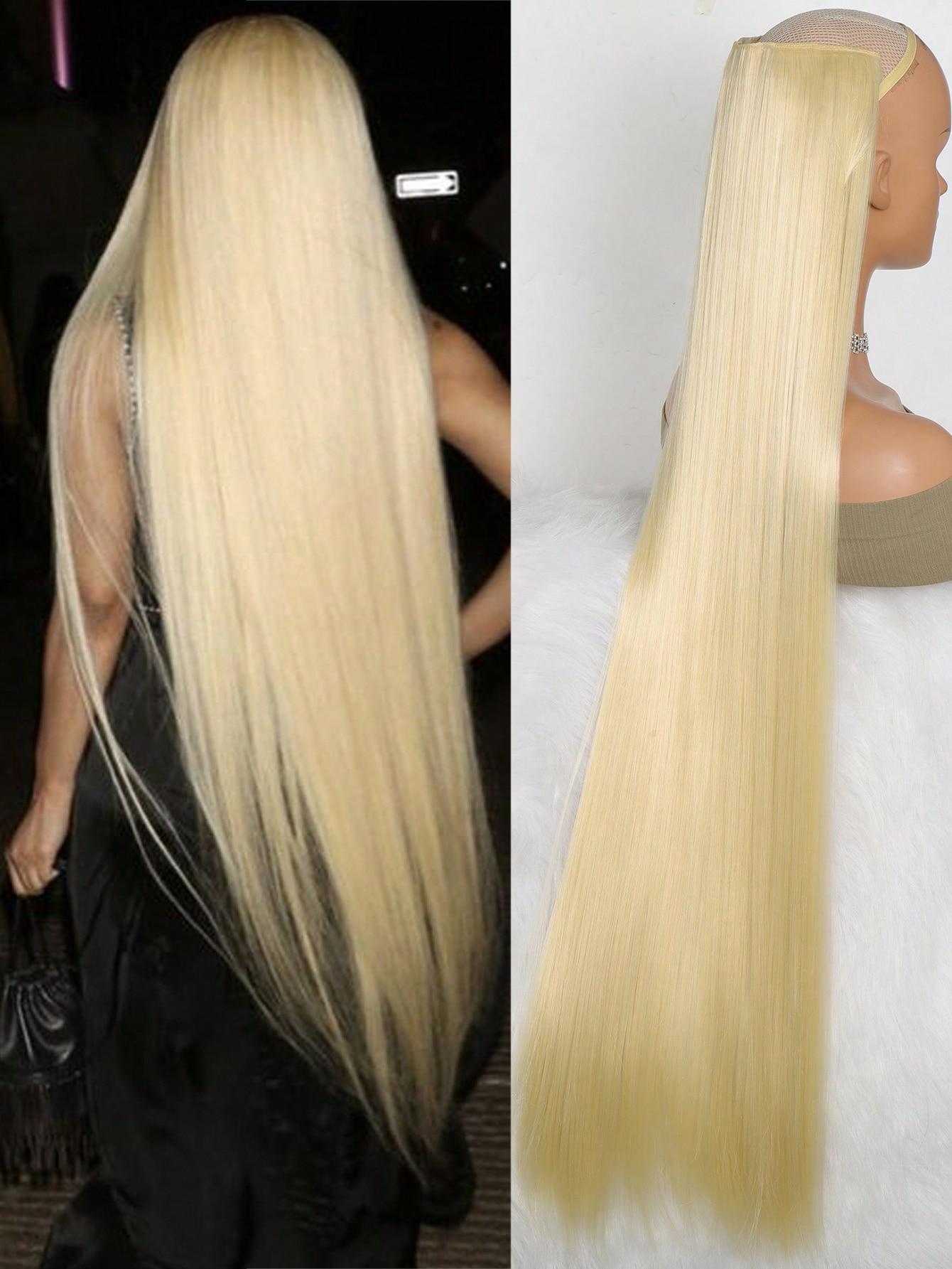 Aosiwig Kunsthaar, superlang, gerade, 100 cm, 5 Clip-In-Haarverlängerung, natürliches Haar, Schwarzblond, künstliches Kunsthaarteil für Frauen 28inches-70cm white