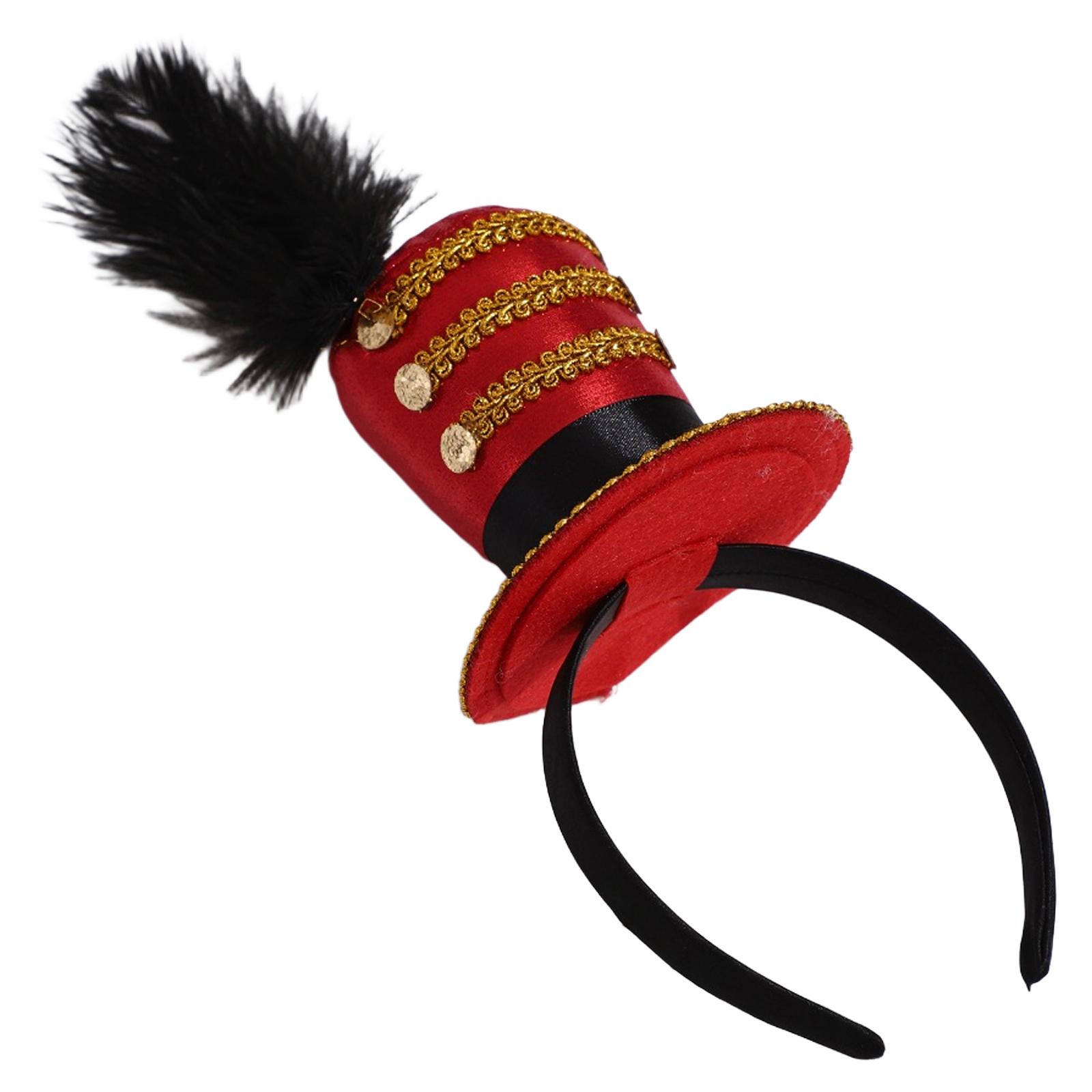 Vintage Fascinator Hüte Stirnband Zirkusdirektor Kostüme Mini Zylinder Feder Kappe Kopfschmuck für Halloween Teeparty Requisiten 1Pc rot
