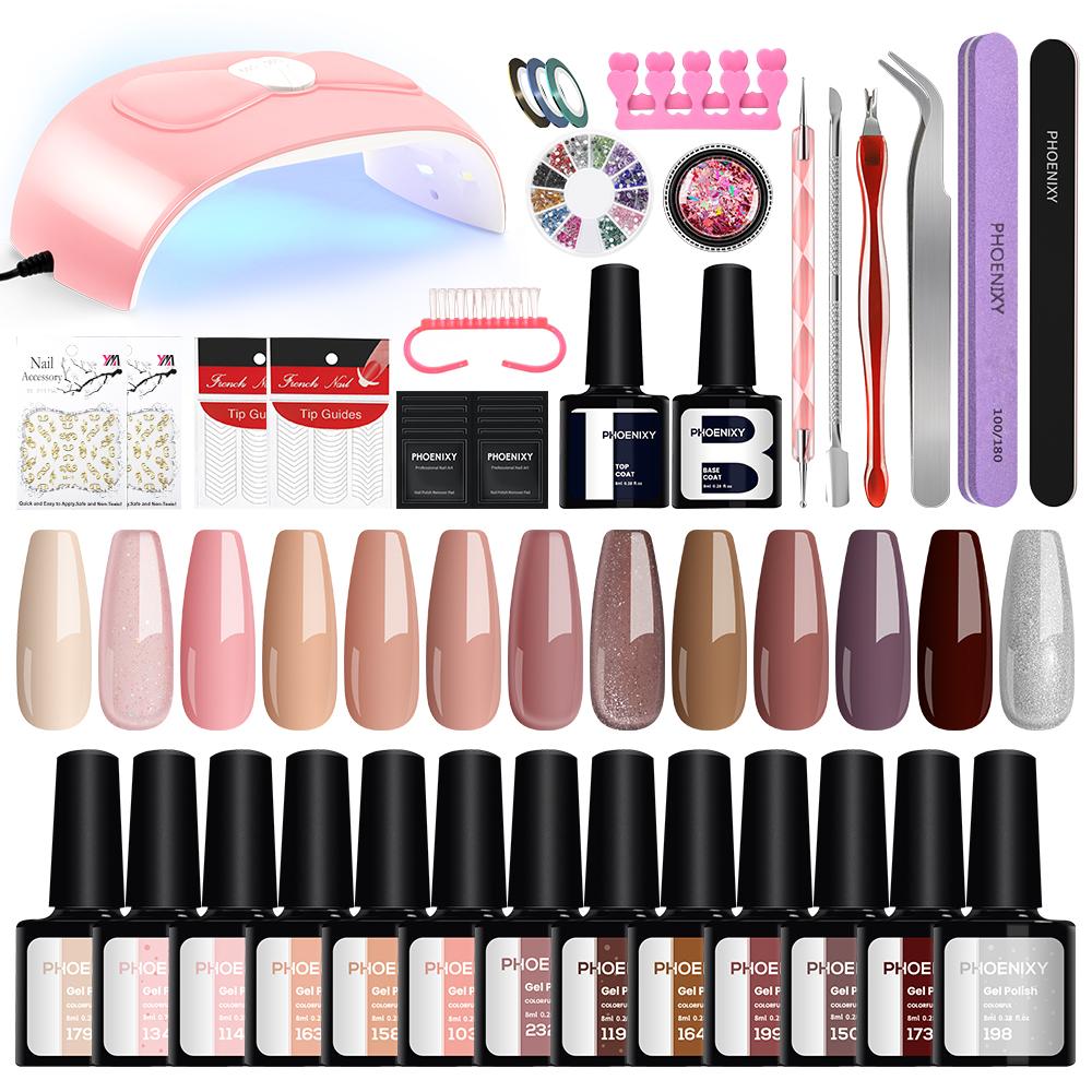 PHOENIXY 13 Farben Gel-Nagel-Set mit 36 W LED-Licht, Gel-Nagellack-Set mit Lampe, glänzendes und mattes Gel-Top-Basislack-Starter-Set für Anfänger, Heimwerken zu Hause set 05