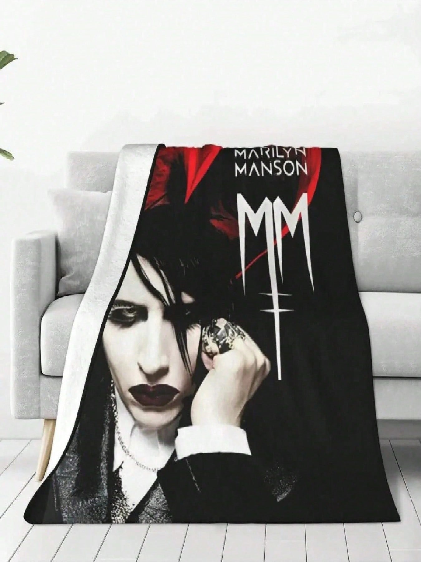 Marilyn Manson Gothic-Sänger Ultraweiche Flanell-Kuscheldecke Für Bett Sofa Dekoration Heimtextilien Gemütliches Komfort-Accessoire 75X95CM graue