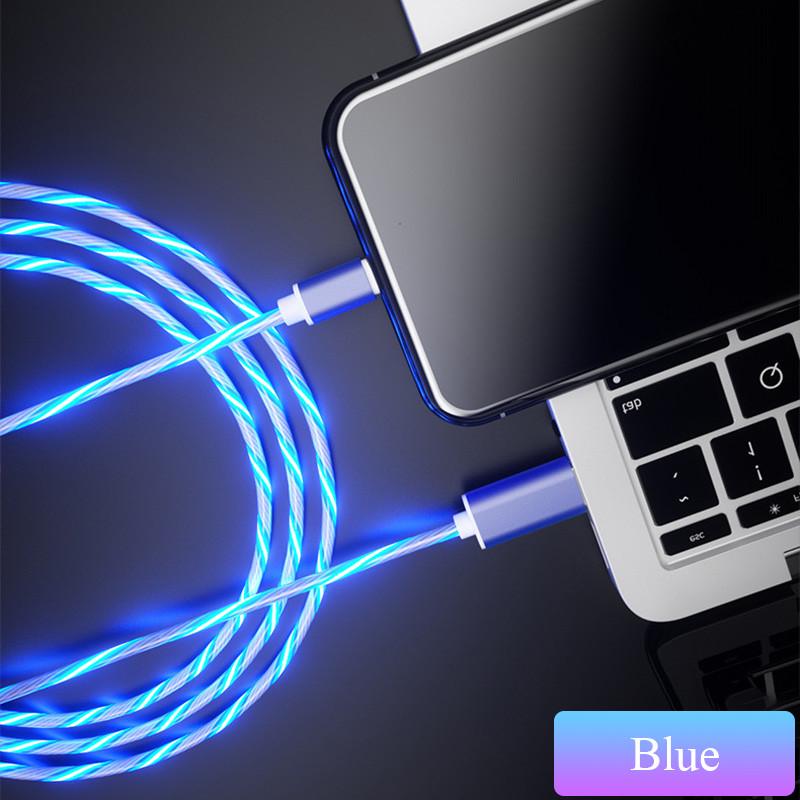 Leuchtendes Kabel, Handy-Ladekabel, LED-Licht, Micro-USB-Typ-C-Ladegerät für Samsung Galaxy S8, S9, A50, A70, Ladekabel For Type C blau